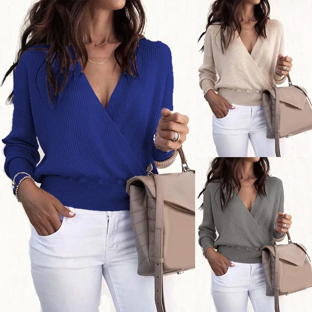

Autumn Deep V Neck Sweater Knitted Fashion Womens Sweaters Winter Tops For Women Pullover Jumper Pull Femme Hiver Truien Dames