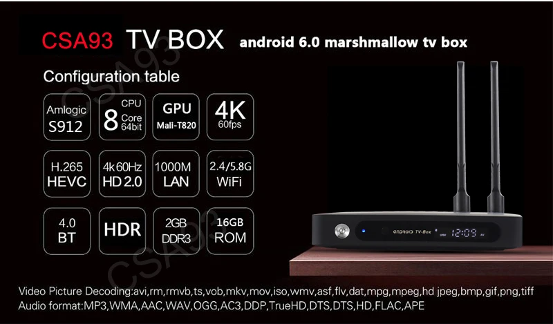 Оригинальная Мини ТВ-приставка CSA93 Amlogic S912, ОС Android 6,0 2,4 ГГц/5,8 ГГц Wifi Bluetooth 4,0 Ethernet 100 м/1000 м поддержка 4k ТВ-приставка