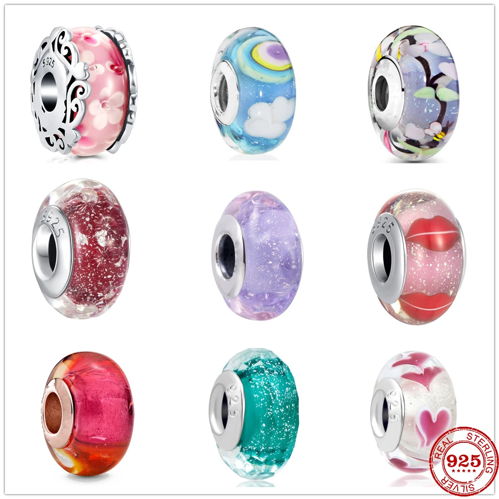 New Genuine 100% 925 Sterling Silver Matte Colorful Murano Glass Beads Fit Original Pendant Charm Jewelry Gifts|Beads| - AliExpress