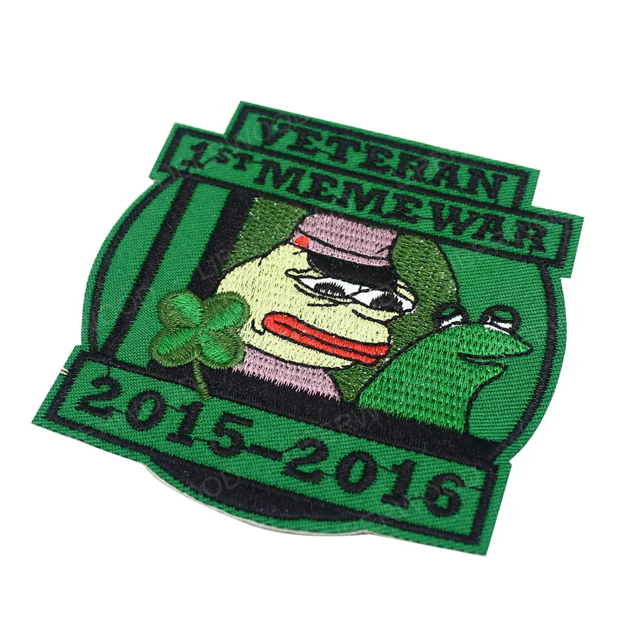 Pepe Veteran of 1st First Meme War- Patch veteran Pepe Shadilay sad frog 4-leaf clover 4chan patch badge applique