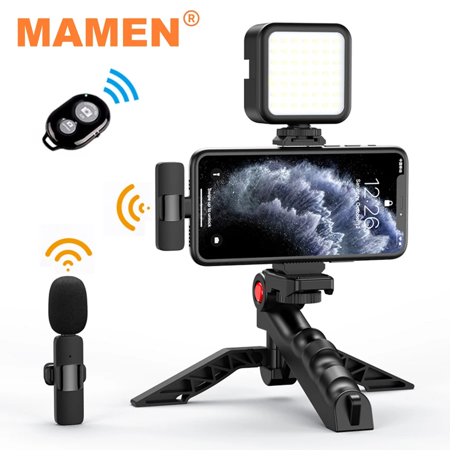 aliexpress.com | MAMEN Vlogging Kit Equipment Phone Tripod with 2.4G Wireless Lavalier Microphone for iPhone Android Smartphone Tablet SLR Camera