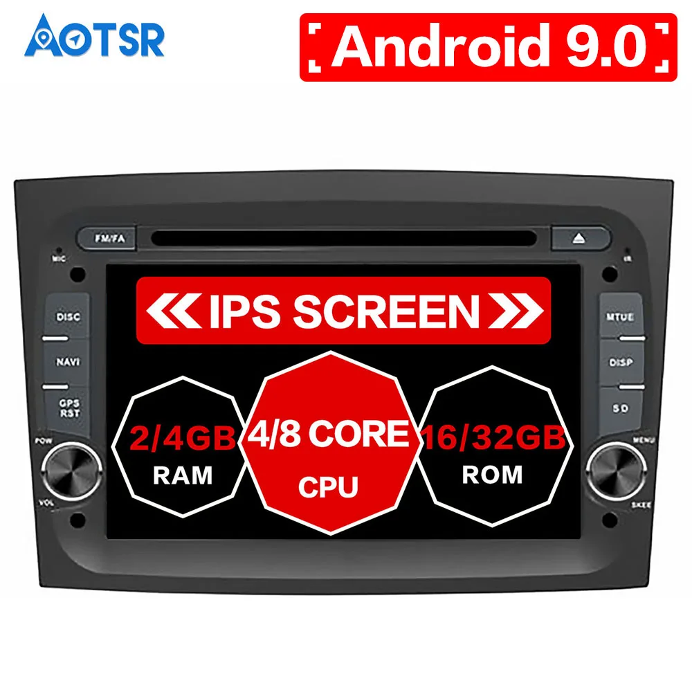 

AOTSR Auto radio IPS DSP Android 9.0 PX5 4+64 Car gps radio player for Fiat Doblo 2016 2017 2018 audio video media radio player