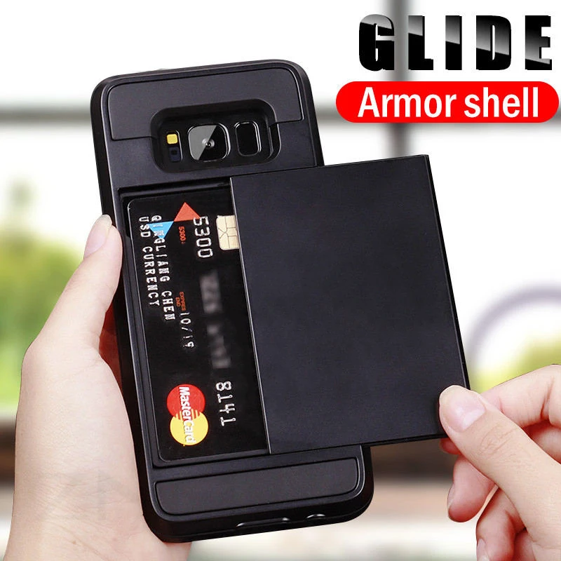 

ALANGDUO credit card phone cases For iPhone 7 8 Plus xr Card Case slider Wallet Flip Card Slots Business phone cover on iPhone X