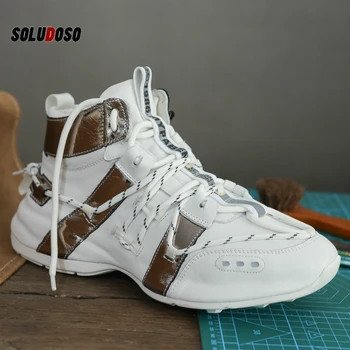 

Autumn and Winter Mens Sneakers White Shoes Non-slip Sequins for Men's Flat Shoes True Cowhide Running Shoes High Quality 2019