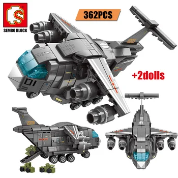 

SEMBO City Police WW2 Weapon Helicopter Building Blocks Military Technic Airplane Transport Aircraft Figures Bricks Toys for Boy