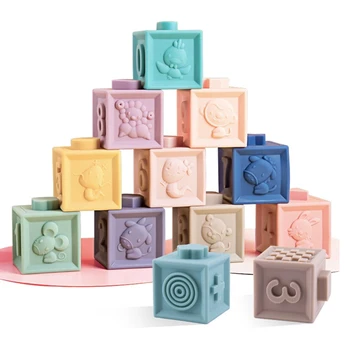 

Blocks Toy 12Pcs Baby Squeeze Blocks Building Blocks Stack Block Set Educational Baby Toys Numbers Shapes Animals and Textures