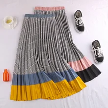 Винтажная эластичная юбка миди с высокой талией, плиссированная клетчатая юбка для женщин, зимние женские цветные юбки saias