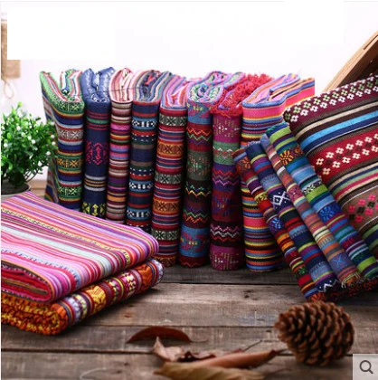 Богемный стиль кантри, льняная хлопковая ткань для лоскутного шитья, цветная полоска, печать, сделай сам, сумка для шитья, ручная работа, квилтинг 145 см