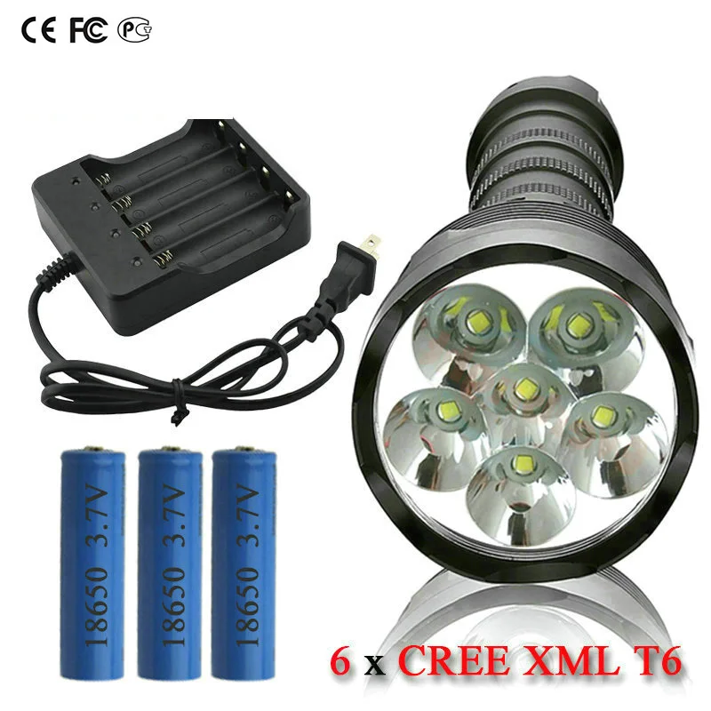 

8000 lumens Powerful Flashlight Removable led flash lights 6x CREE XML T6 3x 18650 Rechargeable Battery Portable camping torch