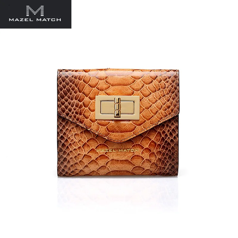 

Chic Serpentine Pattern Genuine Leather Women Trifold Short Wallet Authentic Cowskin Female Small Clutch Purse Lady Card Holder