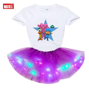 

Kids Girls Clothing Sets Dress Pocoyo Birthday Party for Girl Summer New Baby Clothes T-Shirt+LED Dress Children Clothes Cartoon