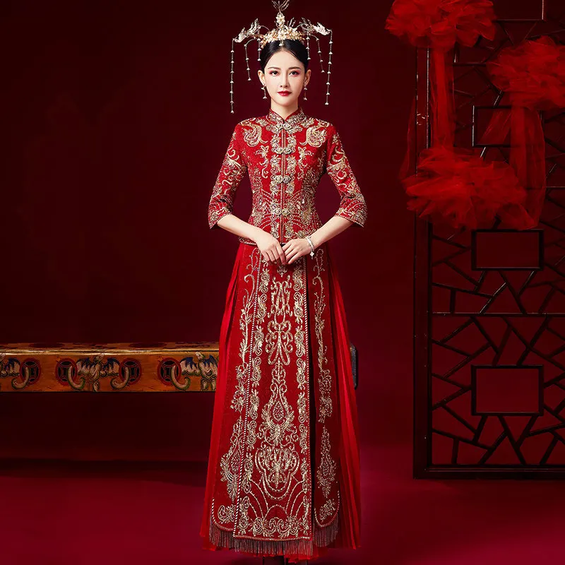 Красное свадебное платье в китайском стиле высокого качества с вышивкой для мужчин и женщин, традиционный Древний костюм с вышивкой Hanfu