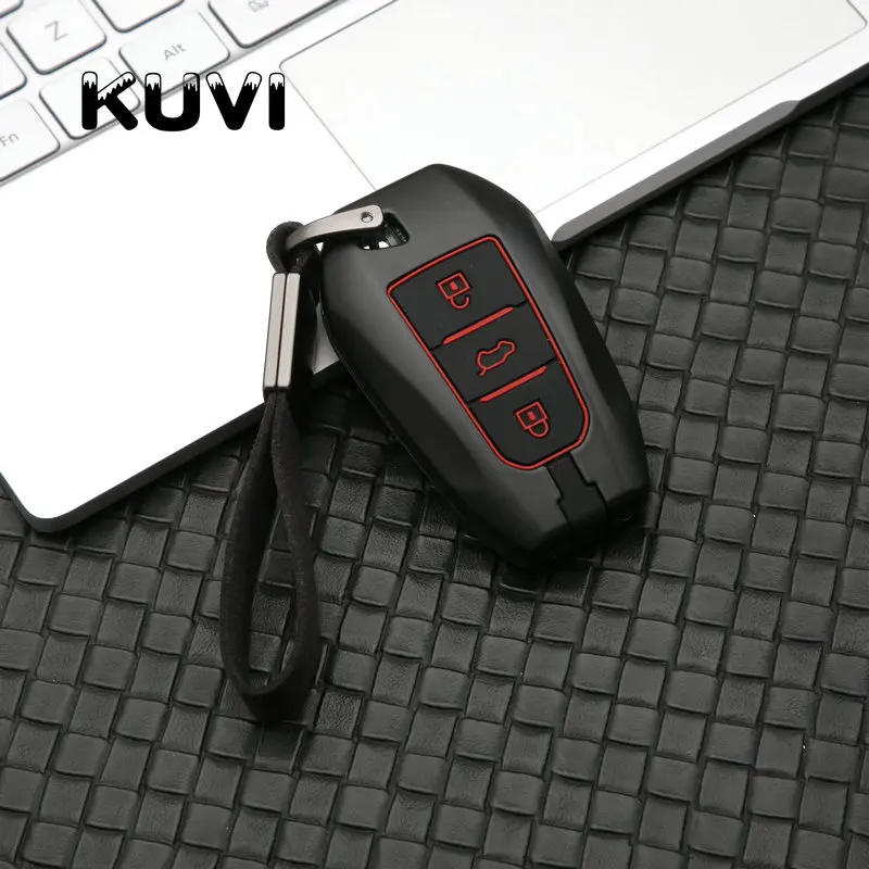 black red button Углеродное волокно сплав+ силикон автомобиль дистанционного ключа чехол КРЫШКА ДЛЯ peugeot 208 308 508 3008 5008 для Citroen C4 Picasso DS3 DS4 DS5 DS6 - Название цвета: black red button