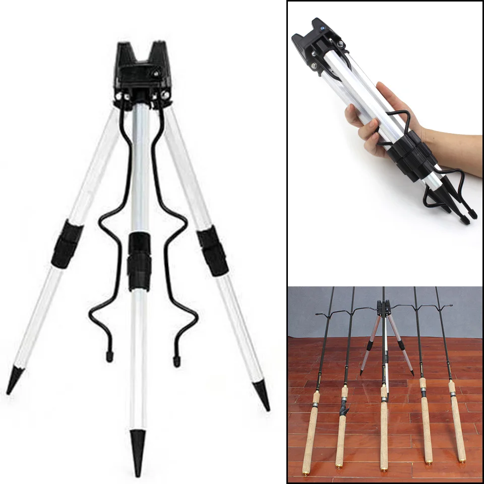 Telescopic 7 Groove Fishing Rod Holder Collapsible Tripod Stand Sea Fishing Pole 