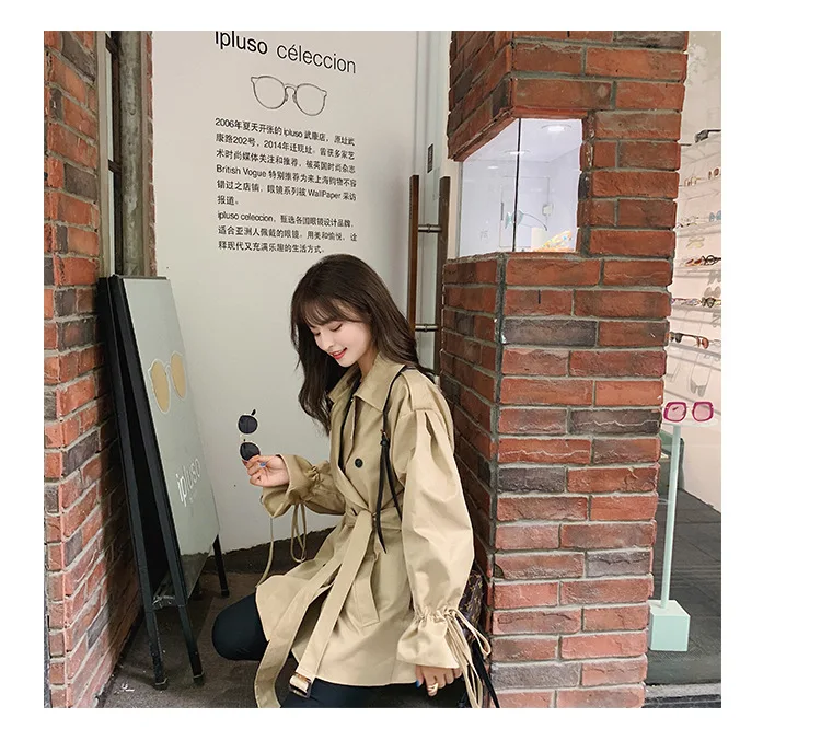 Южная Корея Dongdaemun женское платье весна и осень стиль Бенни розовый модный Свободный Тренч женский средней длины C