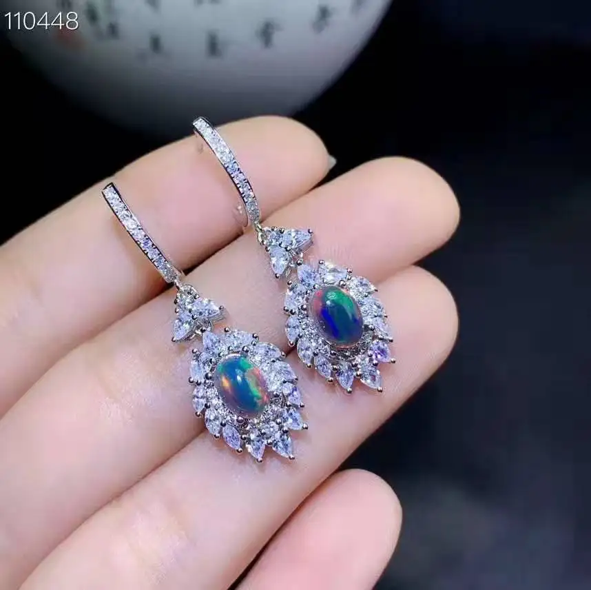 Черный опал S925 серьги Модные аксессуары для женщин