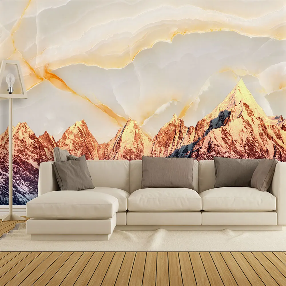 

Decoration Textile wallpaper HD 3D marble pattern landscape flower sunrise background wall water Jinshan