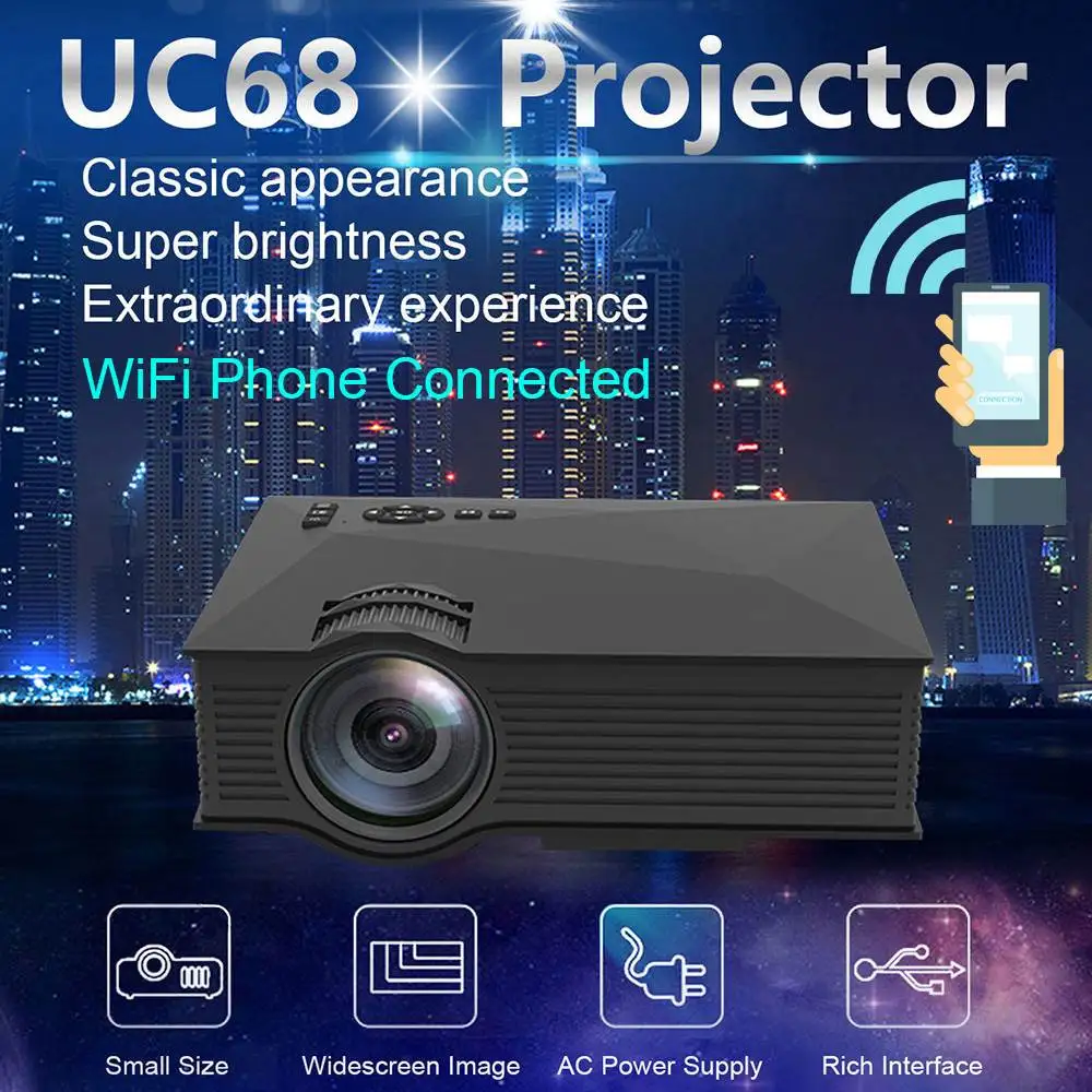 

UNIC UC68 LED Projector 1800 lumens Multimedia Mini Home Theater Cinema WIFi Phone Connect Better than UC46 1080P HD Projector