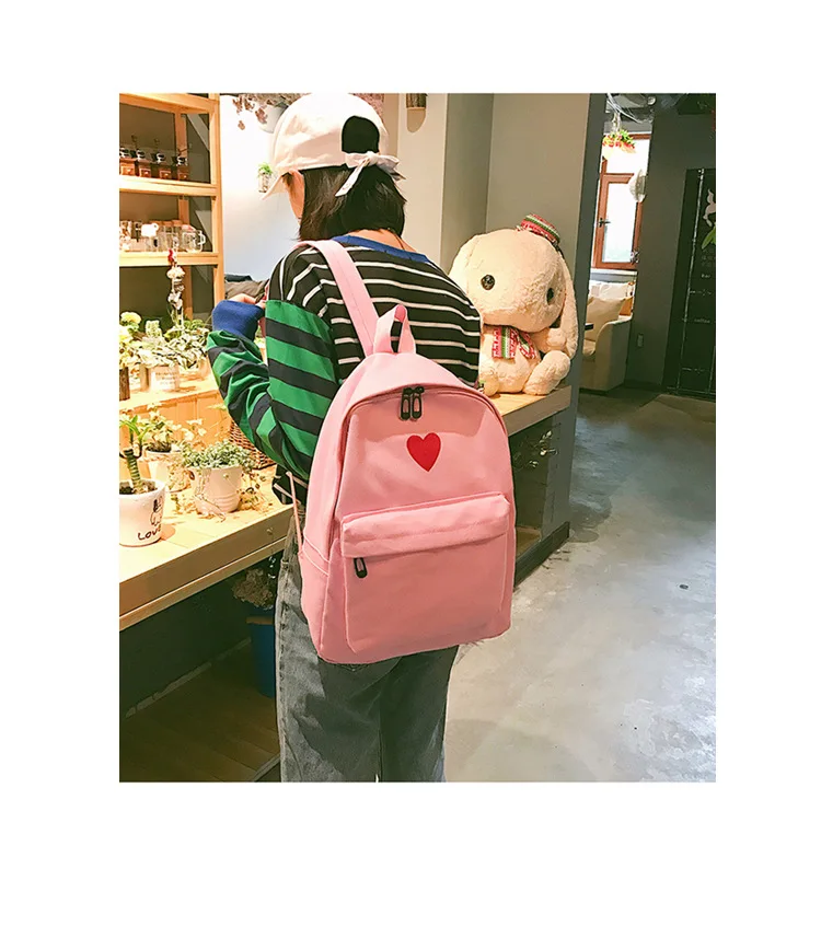 Корейский стиль Ulzzang Harajuku простая ткань девушки сердце рюкзак кампус средней школы студентов школьная сумка женская большая емкость