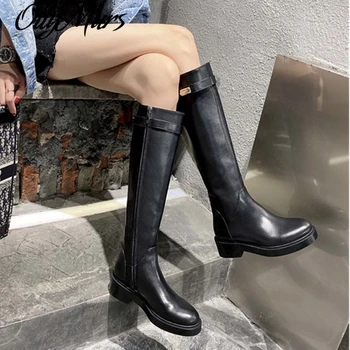 

Knee HIgh Boots Black Genuine Leather Long Boots Ruwnay Boots Autumn Winter Party Dress Boots Shoes Women Zapatos Mujer