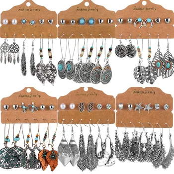

36 jewelry with vintage pendant earrings set leaf shell starfish tassel weaven pear fashion ladies holiday earrings wholesale