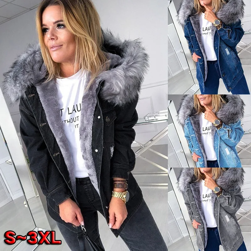 

2020 new velvet thick denim jacket female winter big fur collar Korean locomotive lamb coat female student short coat