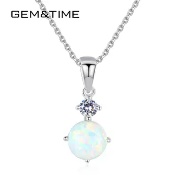 

Gem&Time Women Real Sterling Silver 925 Pendant Necklace Created Oval White Blue Opal Necklace Birthday Gifts for Wife SN0271