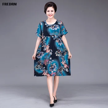 

FREDRM Women Dress New 2020 Summer Spring Ladies Big Size 6XL 7XL Loose Printing Flower Short Sleeve Euro 54 Female draped Dress