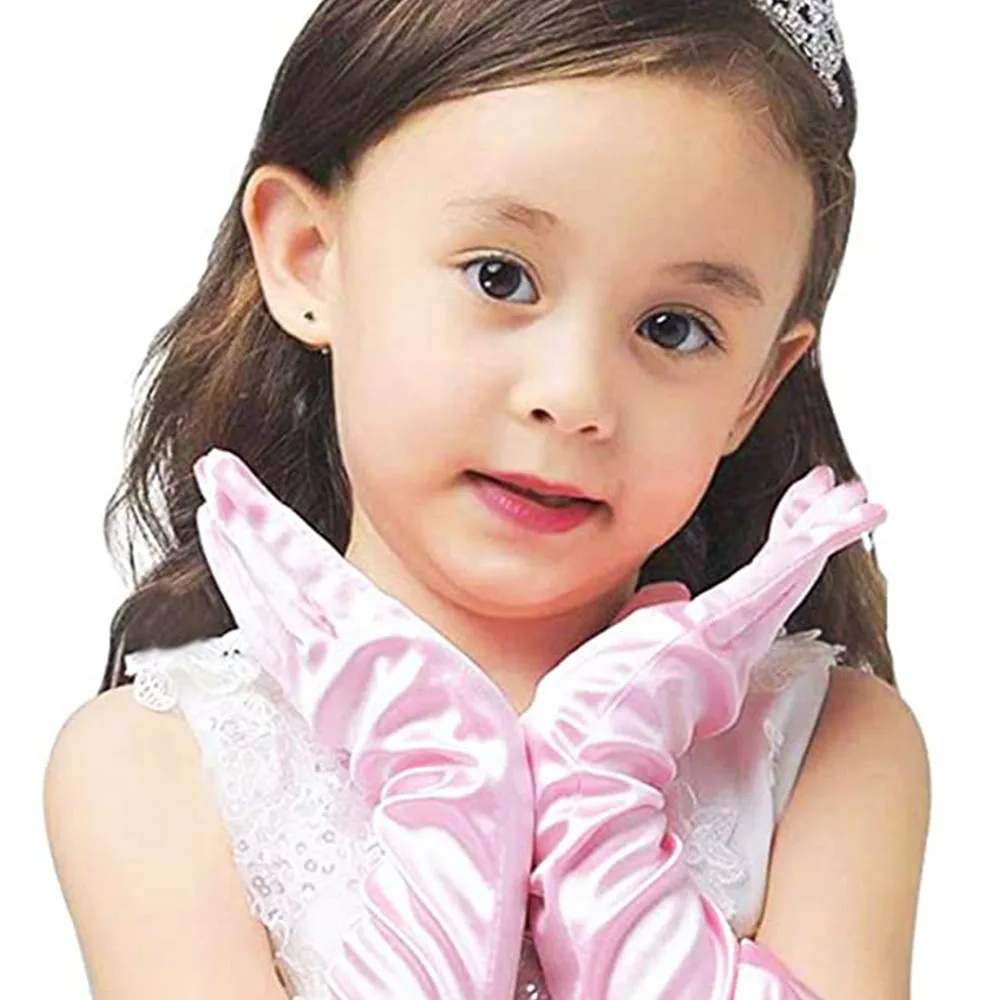 3-10Y Girls Satin Gloves Snow Queen Glove  Princess Costume for Kids Party, Wedding, Formal Pageant Birthday Party 5