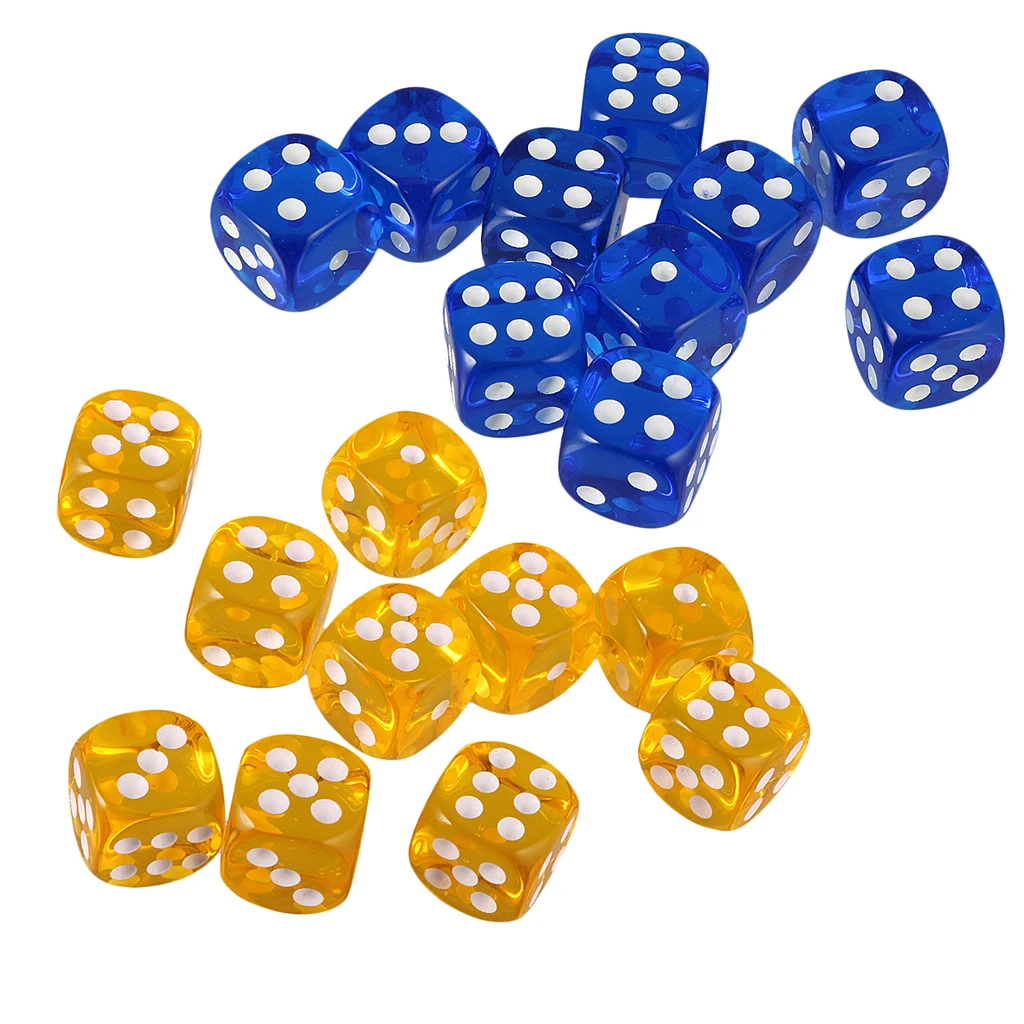 Pack of 20pcs Acrylic Six Sided D6 Dice for DND TRPG Party Board Game Toys 
