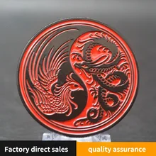 

Chinese Style Commemorative Coin Black Plated Three-dimensional Relief Yin Yang Tai Chi Dragon and Phoenix Color Paint Badge