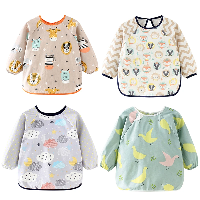 Cute Cartoon Baby Bibs Cotton Colorful Infant Bib Full Sleeve Gown Children Long Sleeve Apron Coverall Feeding Drawing Bibs Baby Accessories best of sale