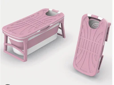 Складная бочка для взрослых, удлиненная 1,36 м, пластиковая утолщенная ванна для взрослых и детей - Цвет: pink cover