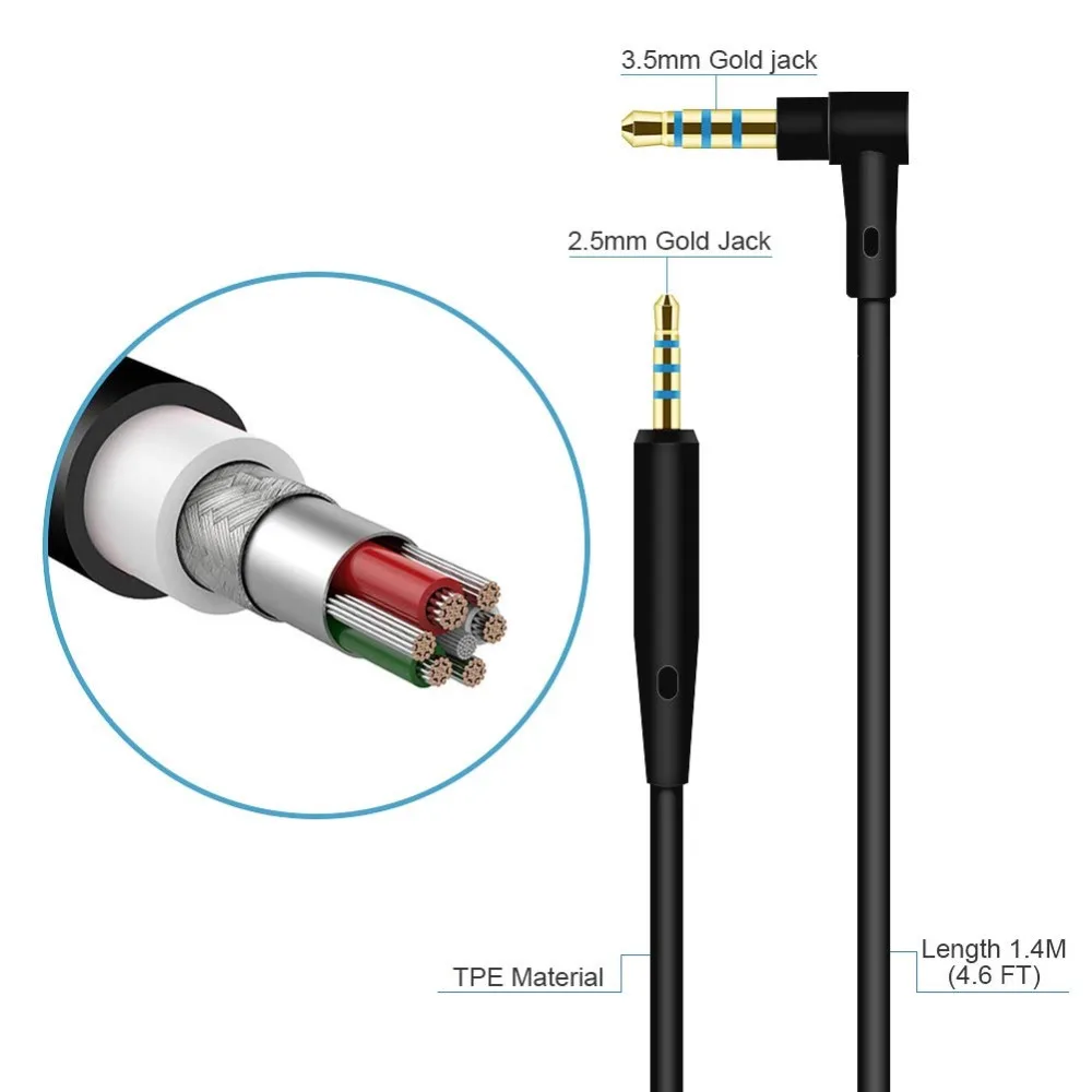OFC Replacement Cable 2.5mm Extension Music Cord Wire for AKG Y600NC Y500 Y50 Y50BT Y40 Y55 Y45BT K840KL K490NC K545 Headphones