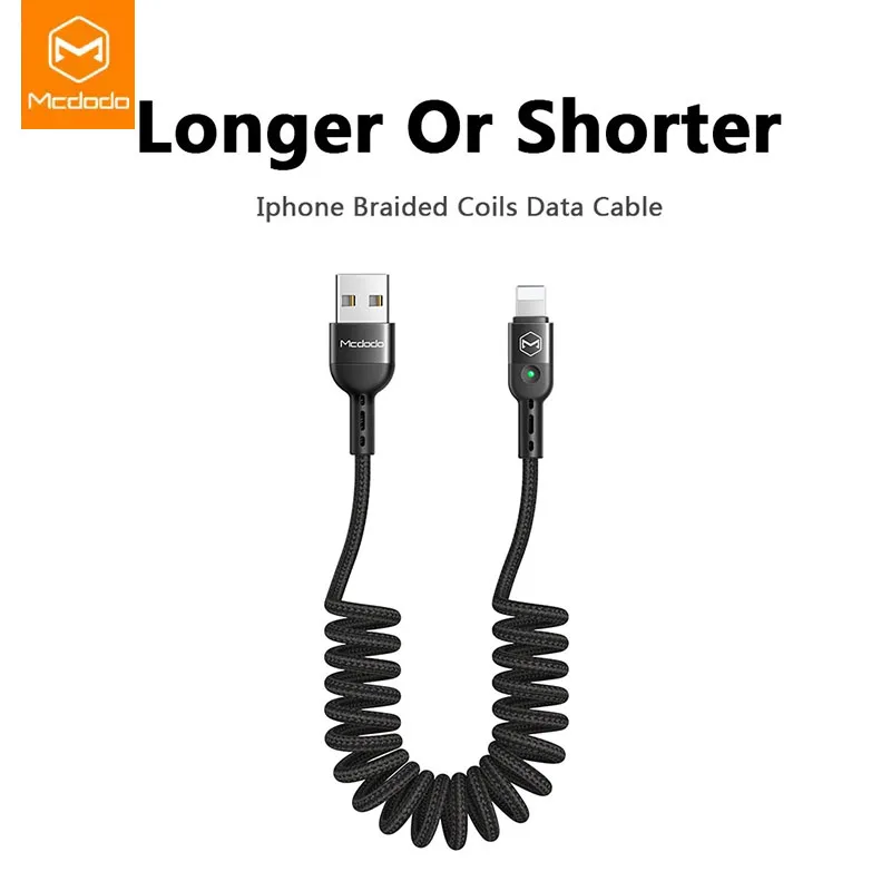 

Mcdodo 1.8M Spring Extension Fast Charging USB Cable for IPhone XS MAX XR X 8 7 6 Plus USB Data Mobile Phone Charger LED Cable