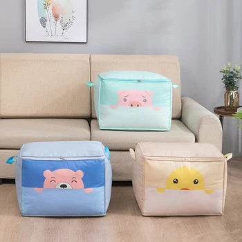 

1Pcs High Capacity Clothes Storage Bag 3Colors Cartoon Printing Multi Purpose Quilt Blanket Bags Home Organizer
