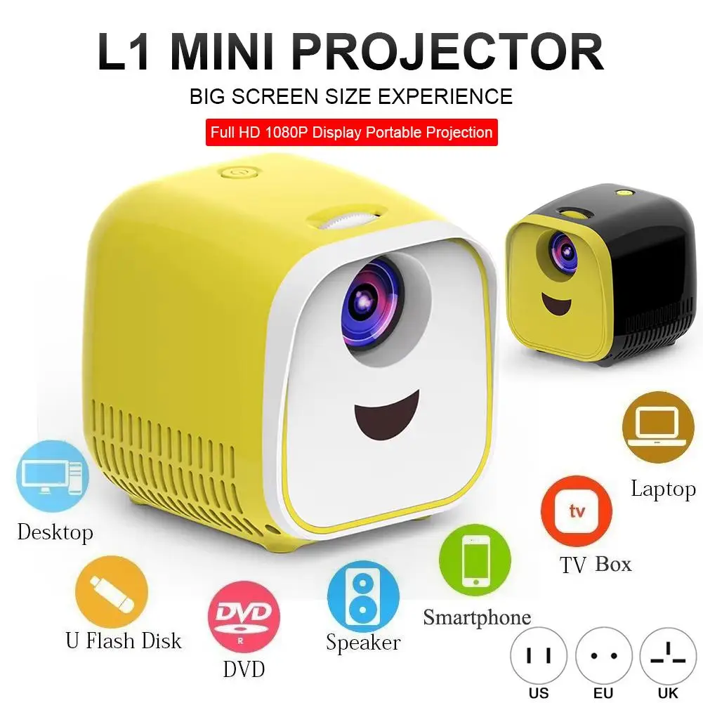 

L1 Mini Projector 1080P Full HD 80" Large Screen LED Movie Home Theater Video Projector With HDMI Cable USB TF TV Laptop Games