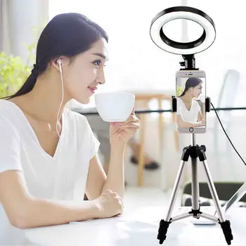 

Gosear Selfie Camera Tripod 360 Degree Rotatable Phone Holder Stand with Dimmable LED Right Light for Makeup Studio Photography
