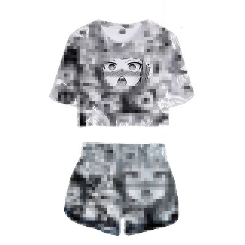 two piece set 3D Ahegao толстовки с капюшоном для мужчин wo для мужчин застенчивая девушка лицо Толстовка уличная одежда с мотивами из аниме Harajuku негабаритных на молнии куртки топы - Цвет: two piece set