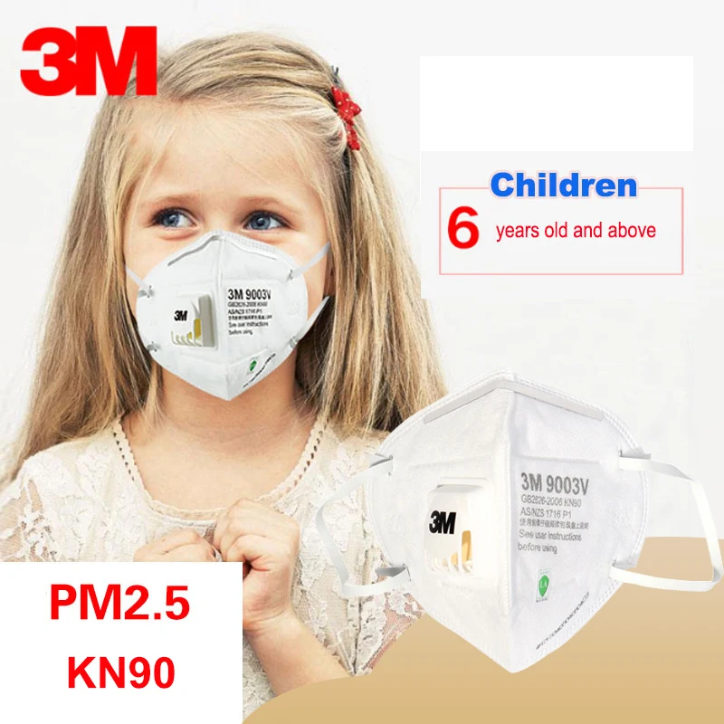 

1PC 3M 9003V Children Dust Mask Anti-fog PM2.5 influenza Mask Breathing valve KN90 Small Safety Particulate Respirator