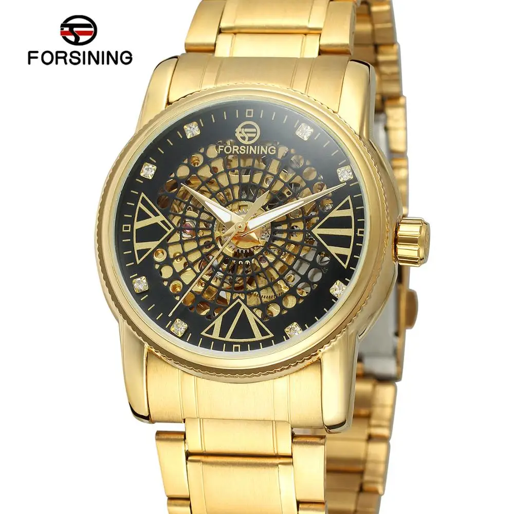 

FORSINING Men's Stainless Steel Band Classic Series Transparent Movement Steampunk Automatic Skeleton Watches Top Brand Clock