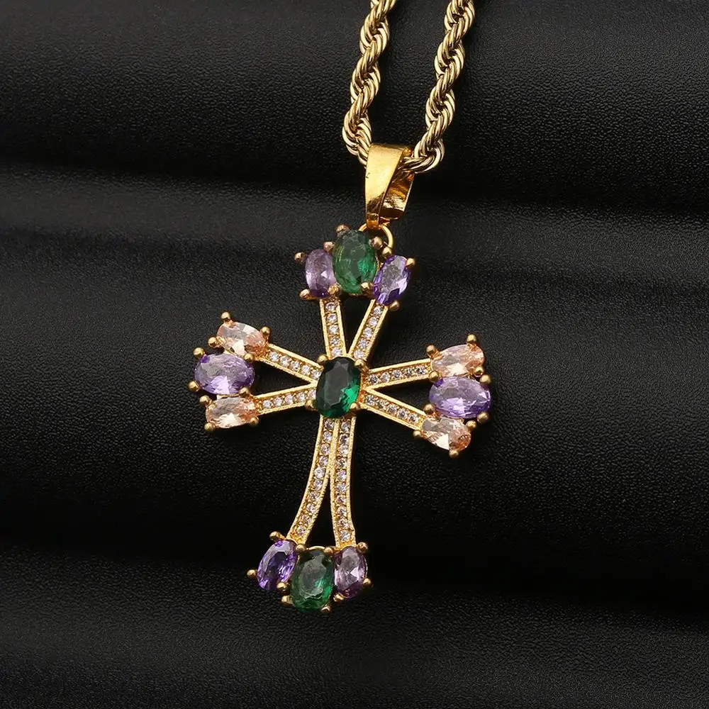 Крест Пара шею цепи хип-хоп панк кулон роскошный цвет циркон ювелирные изделия из