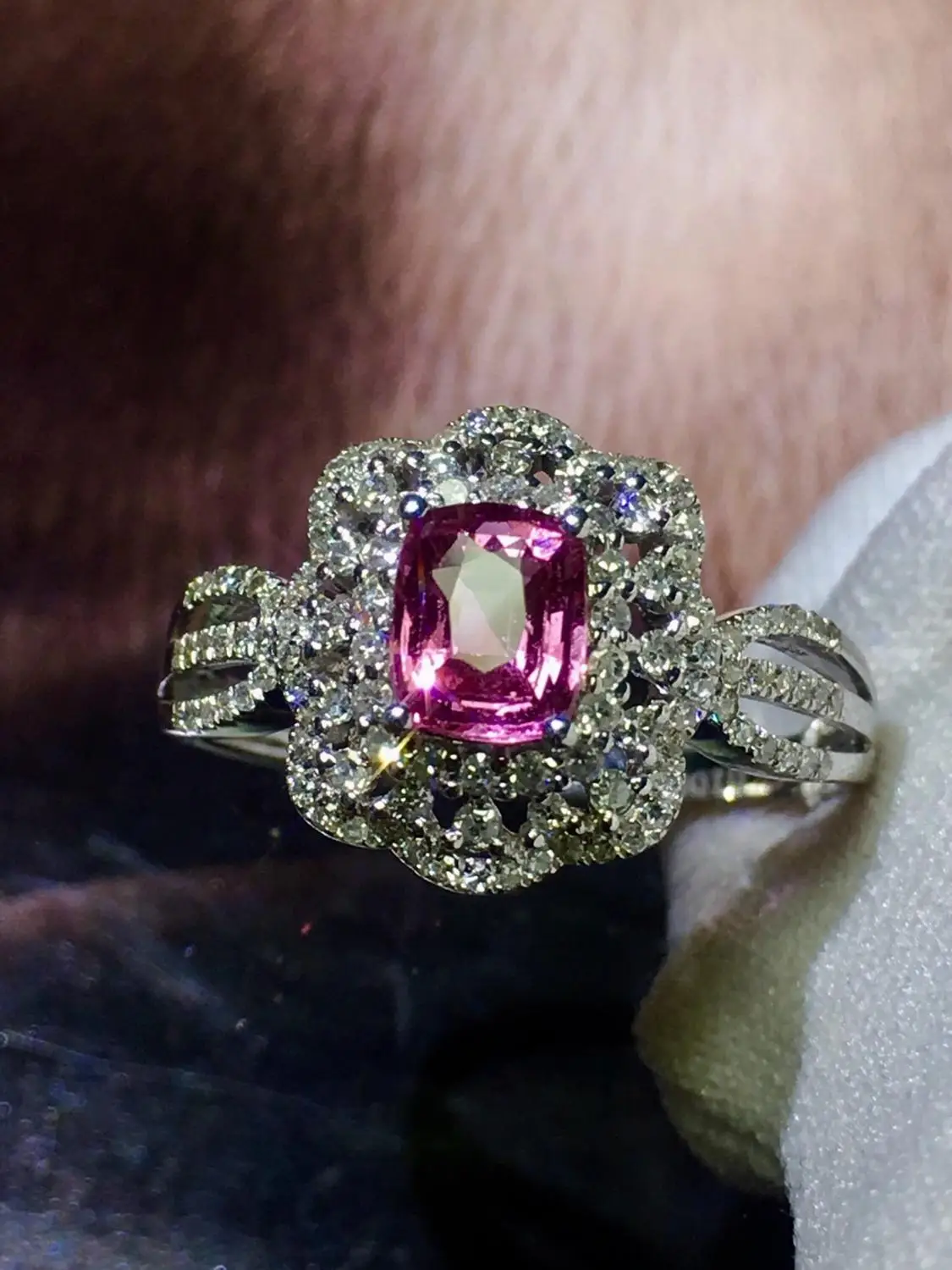 Кольцо с розовым сапфиром Real Pure 18 K натуральный розовый padпараdscha драгоценные
