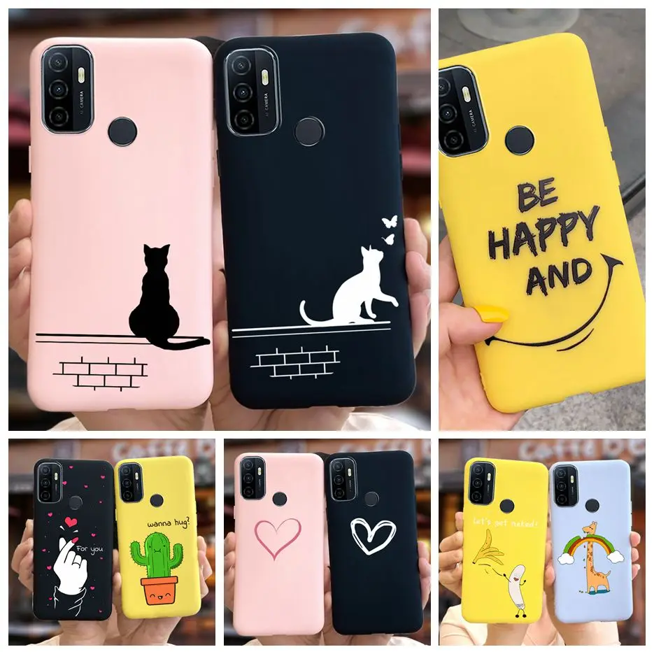For Funda OPPO A53s Case Cute Love Heart Painted Matte Phone Cover For OPPO  A53 A32 A33 2020 Coque OPPOA53 A 53 Soft Fundas Capa