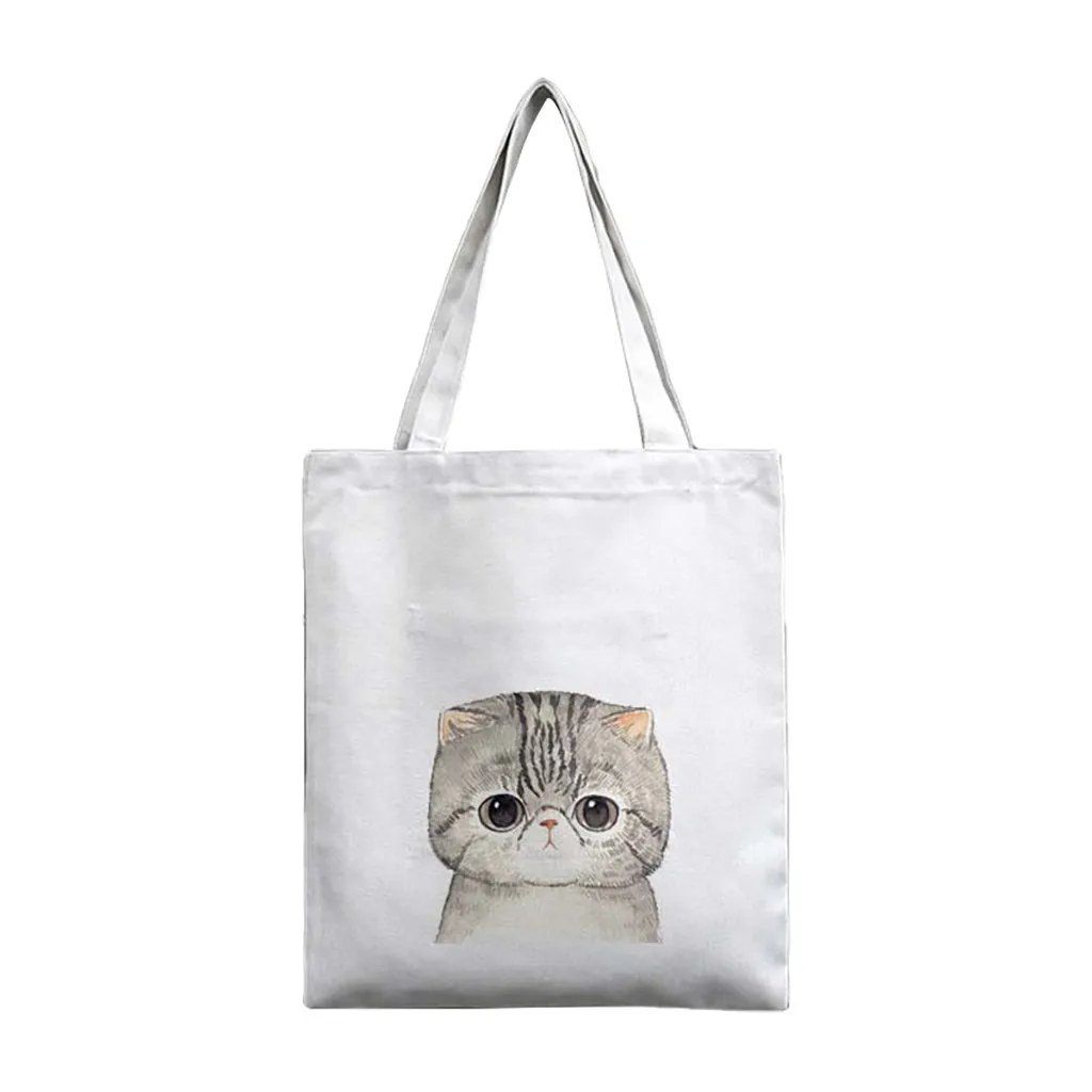 Модная Женская Холст Сумка милая кошка хозяйственная сумка с рисунком большая вместительность эко складные сумки для покупок животные принты - Цвет: T