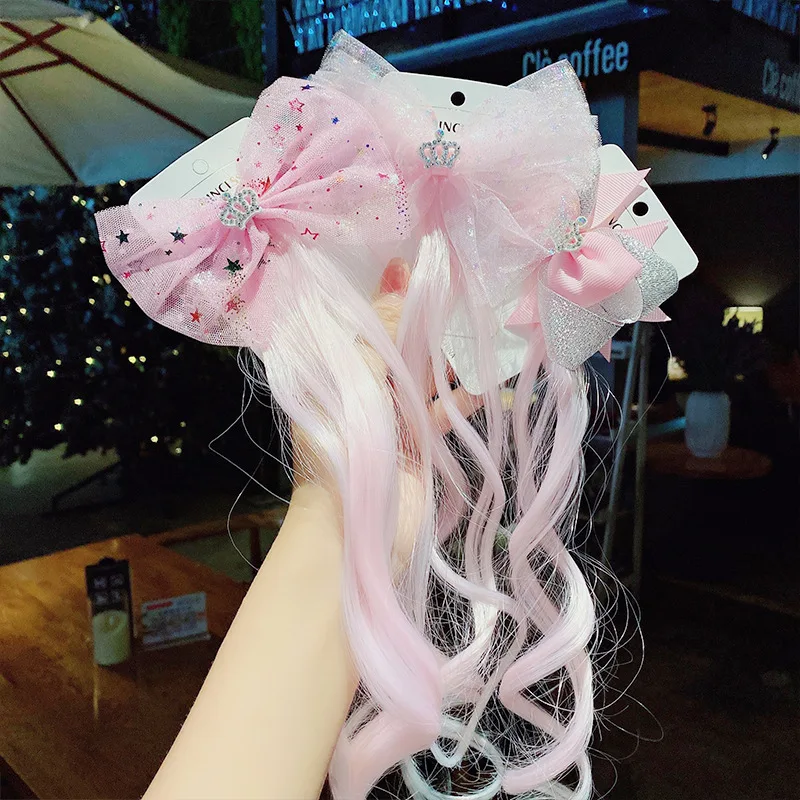 Ribbon Unicorn Baby Girl Wig Bow Sequins Hairpin Shell Colorful Hair Clips Barrettes Braid Bebes Accesorios | Детская одежда и