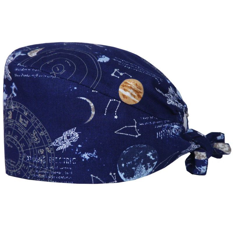 Sky Stars Surgical Caps Nurse Scrub Hat Cotton Tieback with Sweatband Hospital OR Veterinary Surgeon Work Skull Hats - Цвет: Surgical Cap 2