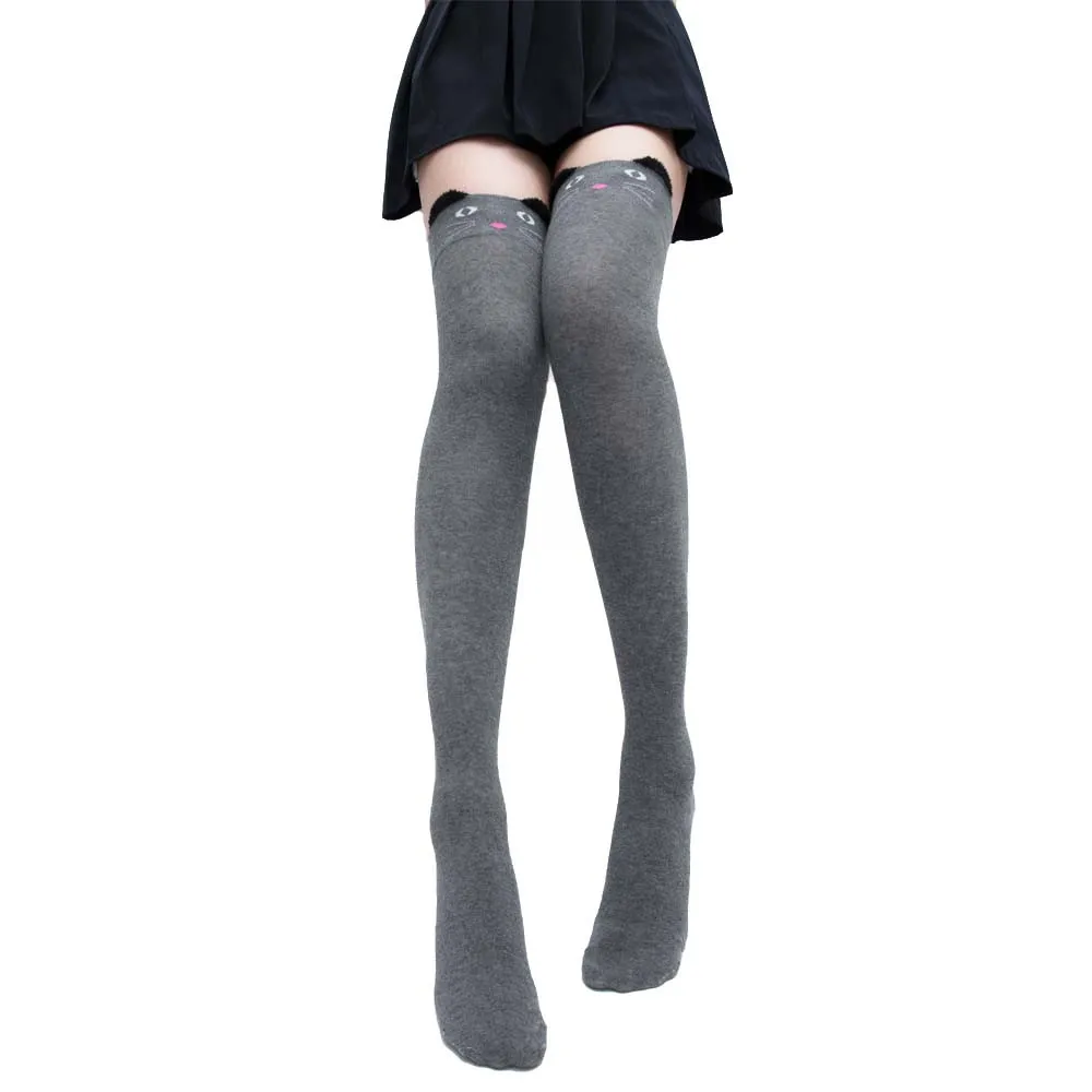 1 пара, сексуальные чулки с котом, теплые чулки выше колена, длинные чулки для модных девушек, женщин, одноцветные - Цвет: Deep Gray(50cm)