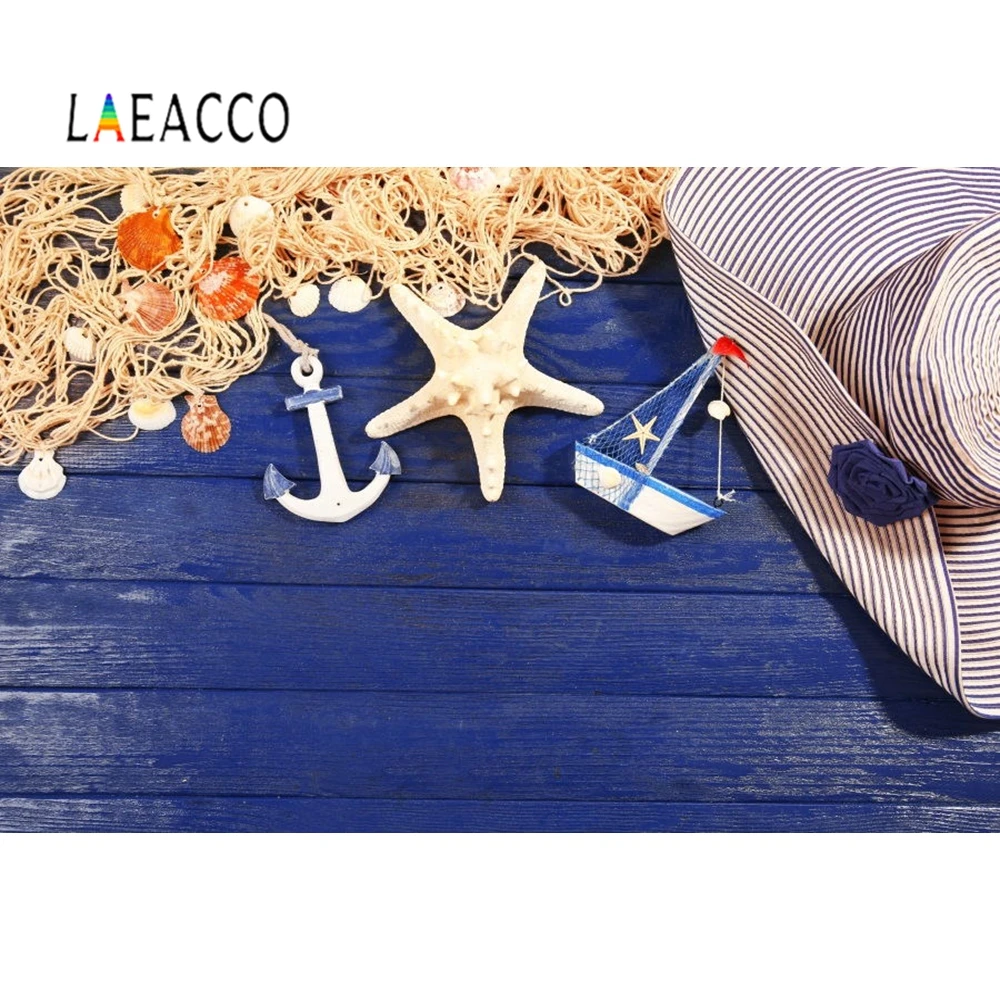Laeacco Wooden Board Starfish Fishing Net Ship Photography Backdrops Personalized Photo Backgrounds For photocall Photo Studio