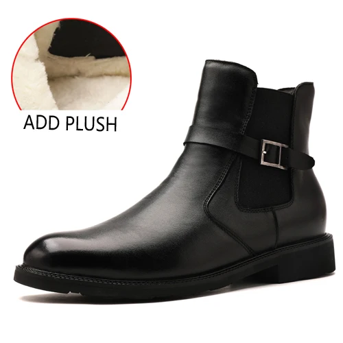 flats add plush Г. Стильные модные мужские ботинки «Челси» повседневная обувь из натуральной кожи мужские армейские ботинки мужская обувь военные зимние ботинки для мужчин, большой размер - Цвет: flats add plush
